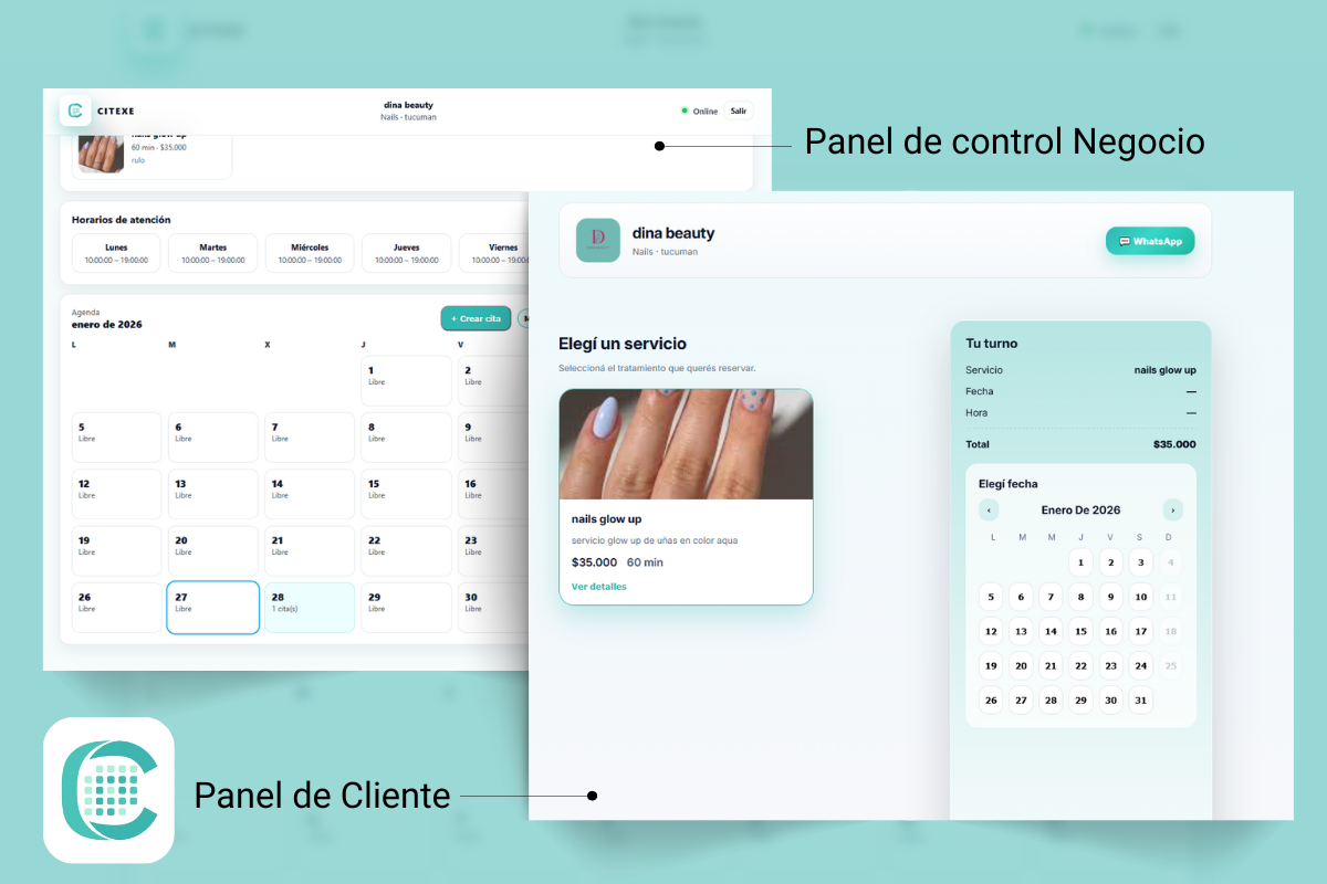 Vista de la app de gestión de citas